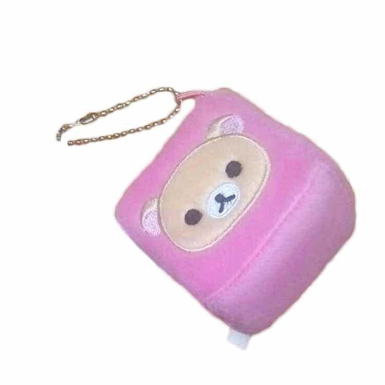Square Pink Bear Plush Keychain Stuffed Doll Pendant Widgets Customize