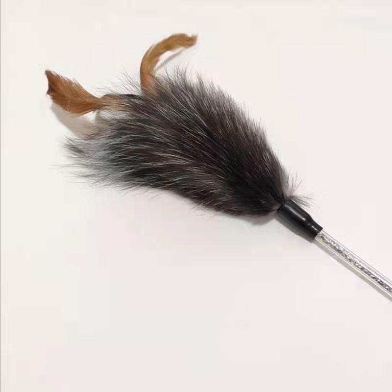 Teasing Pet Plush Cat Toy Fox Feather Plush Teasing Cat Stick With Handle