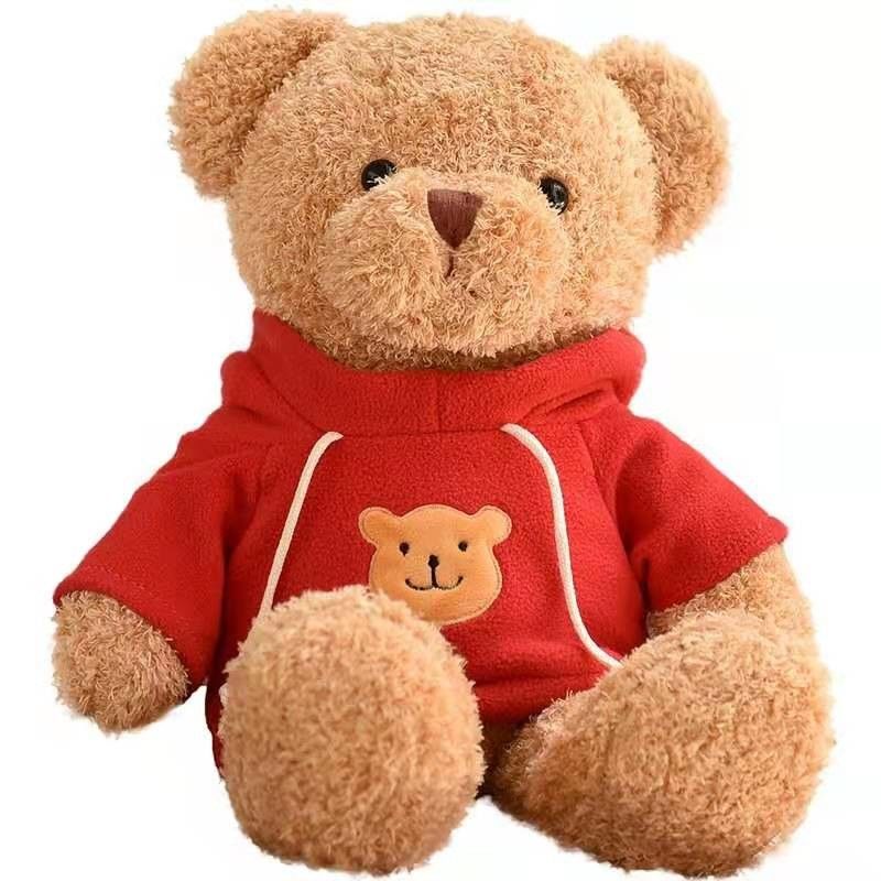 30cm Red Cute Little Hoodie Teddy Bear Plush Toys Girl Sleeping Pillow